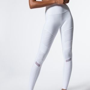 ALOYOGA HIGH WAIST MOTO LEGGING-WHITE/WHITE GLOSSY